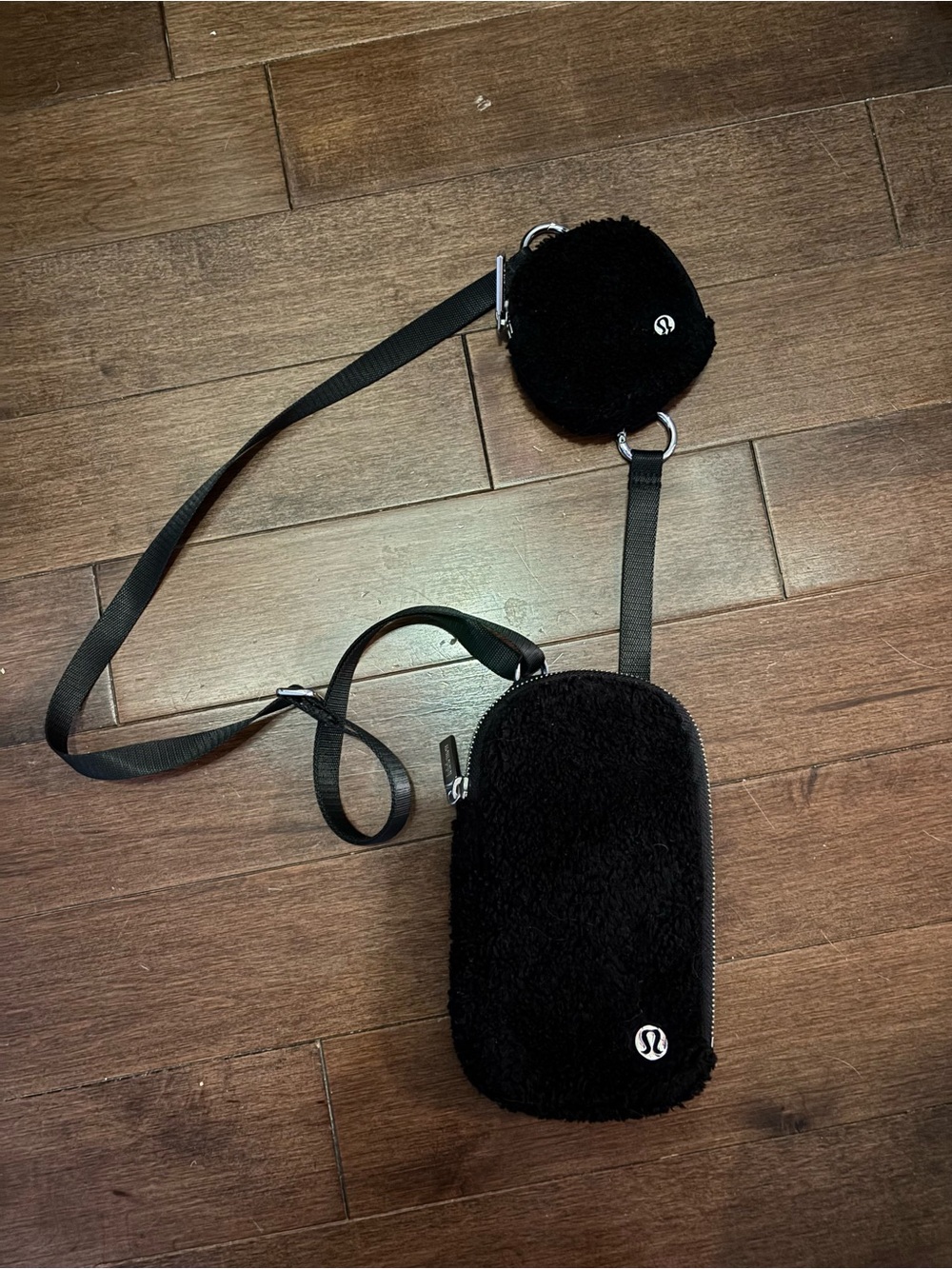Lululemon Black Fuzzy Crossbody Phone Bag with Coin Pouch